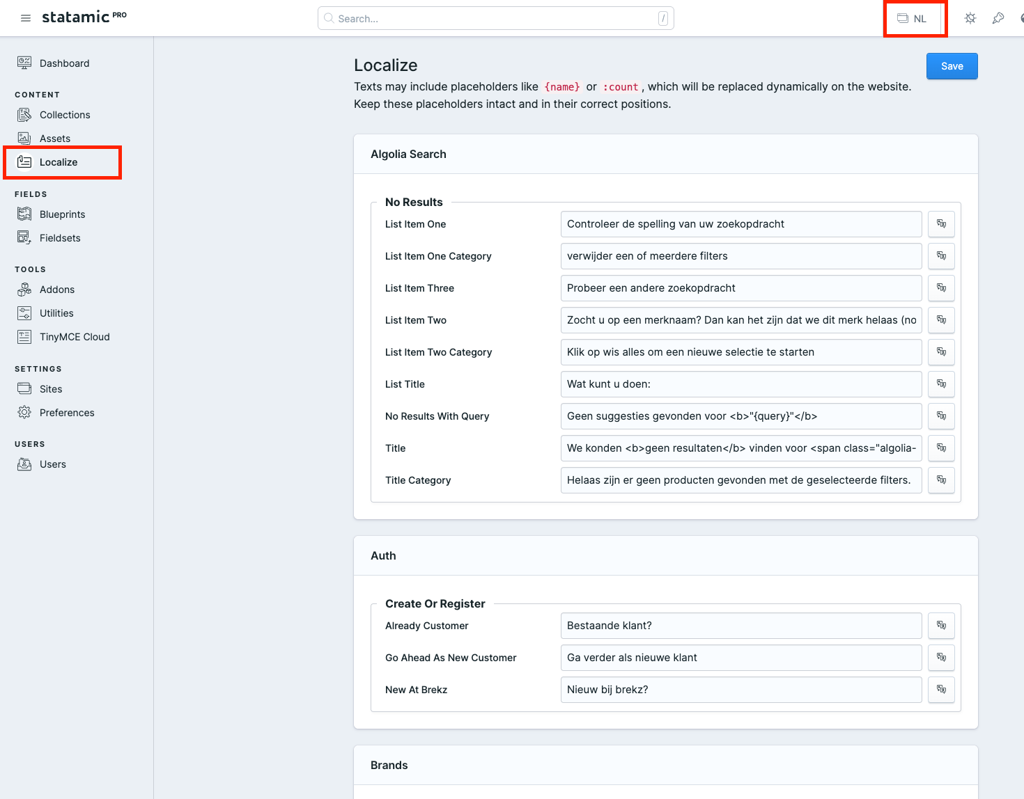 Language selection and navigation